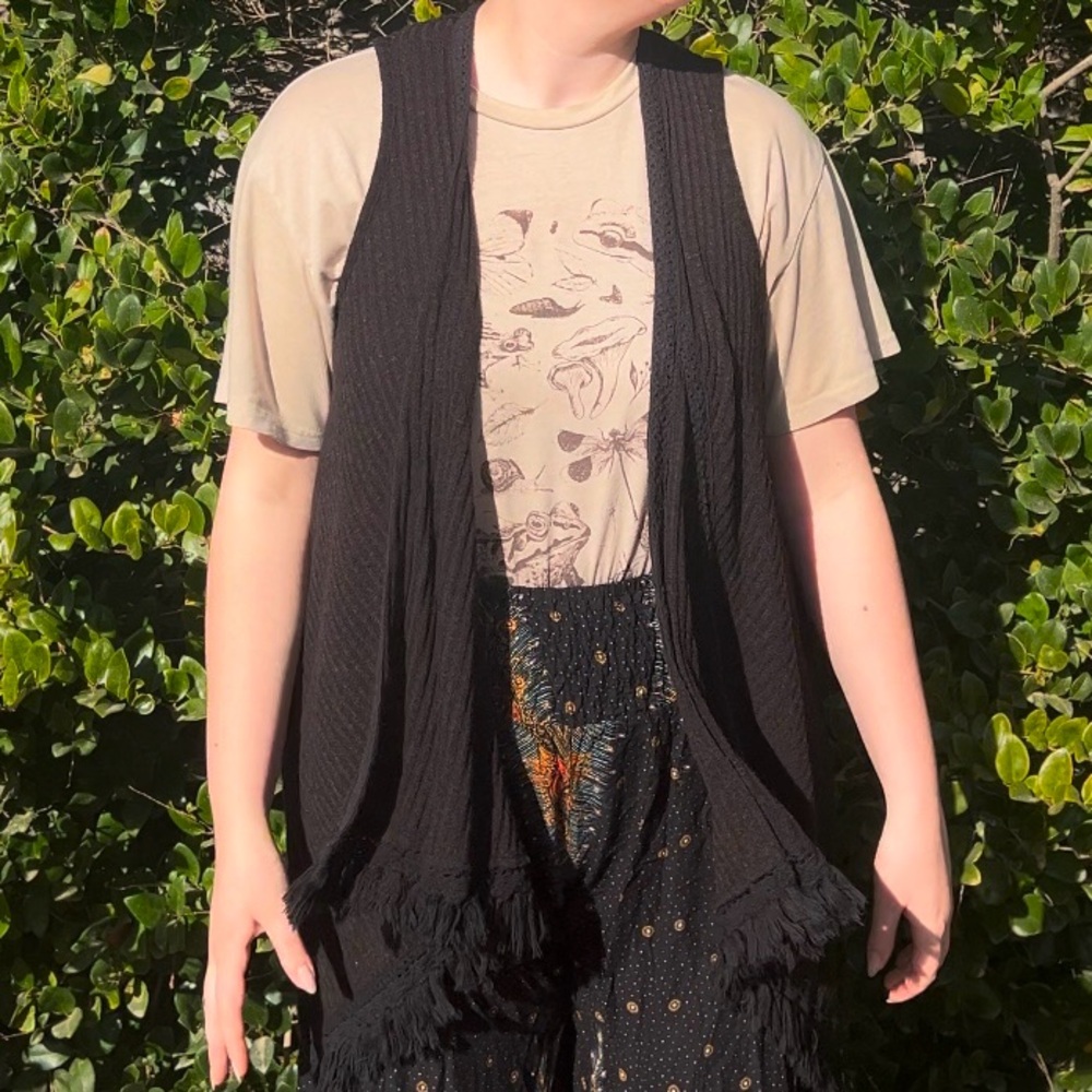 August Silk Black Cardigan with Lace Trim Hippie, Flowy, Earthy